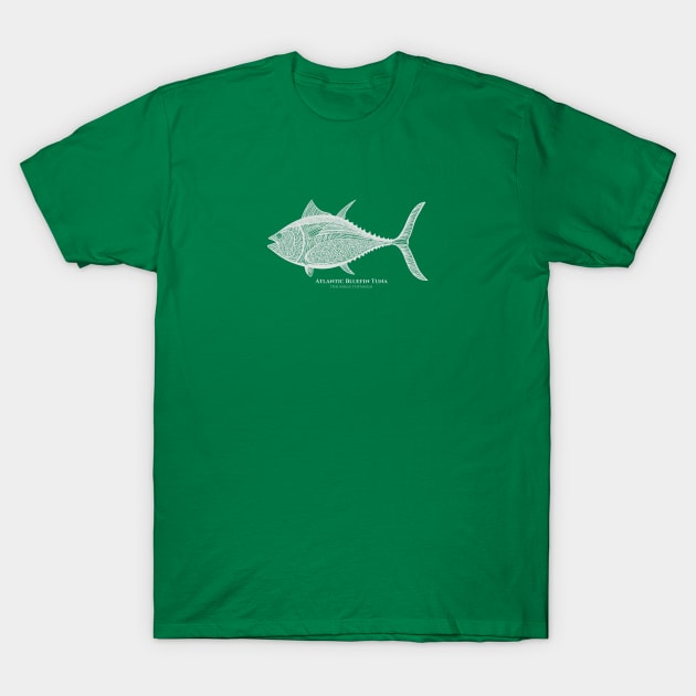 Atlantic Bluefin Tuna Fish with Common and Scientific Names T-Shirt by Green Paladin